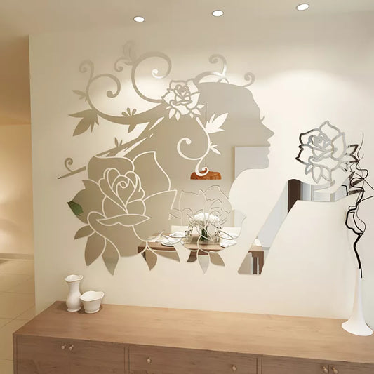 Flower Fairy Acrylic Mirror Wall Stickers Bedroom 3D