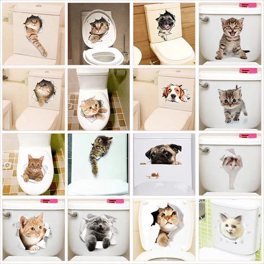 Lovely Cat Dog Toilet Stickers Home Decoration Diy Funny Cartoon