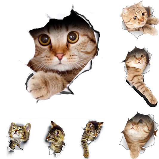 Cats 3D Wall Sticker Toilet Stickers Hole View Vivid Dogs