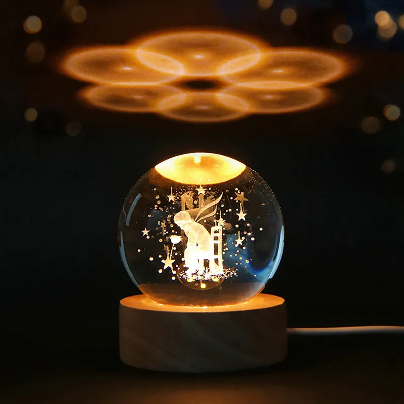 3D Crystal ball Planet Night Light Laser