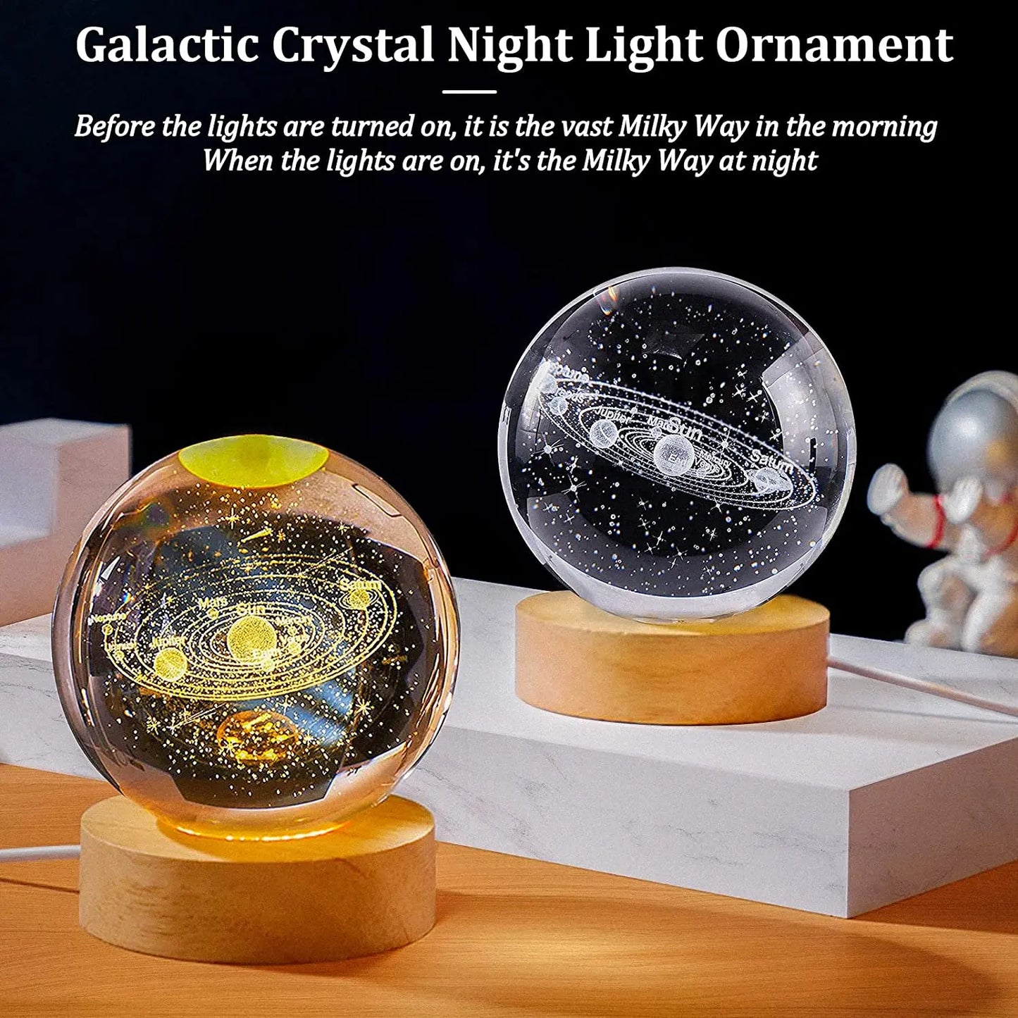 USB LED Night Light Galaxy Crystal Ball Table Lamp 3D