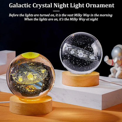 USB LED Night Light Galaxy Crystal Ball Table Lamp 3D