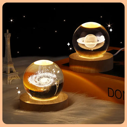 USB LED Night Light Galaxy Crystal Ball Table Lamp 3D