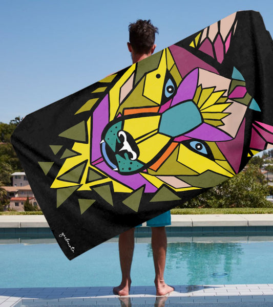 Towel Colored Wolf - Black made in EU